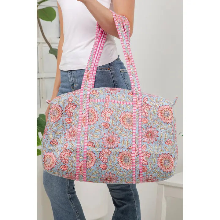 Floral Quilted Cotton Duffle Bag