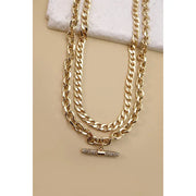 Rhinestone Bar Chunky Chain Double Layer Necklace