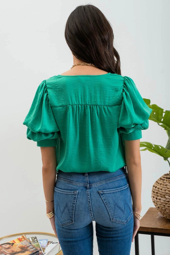 Layered Balloon Sleeve V Neck Blouse