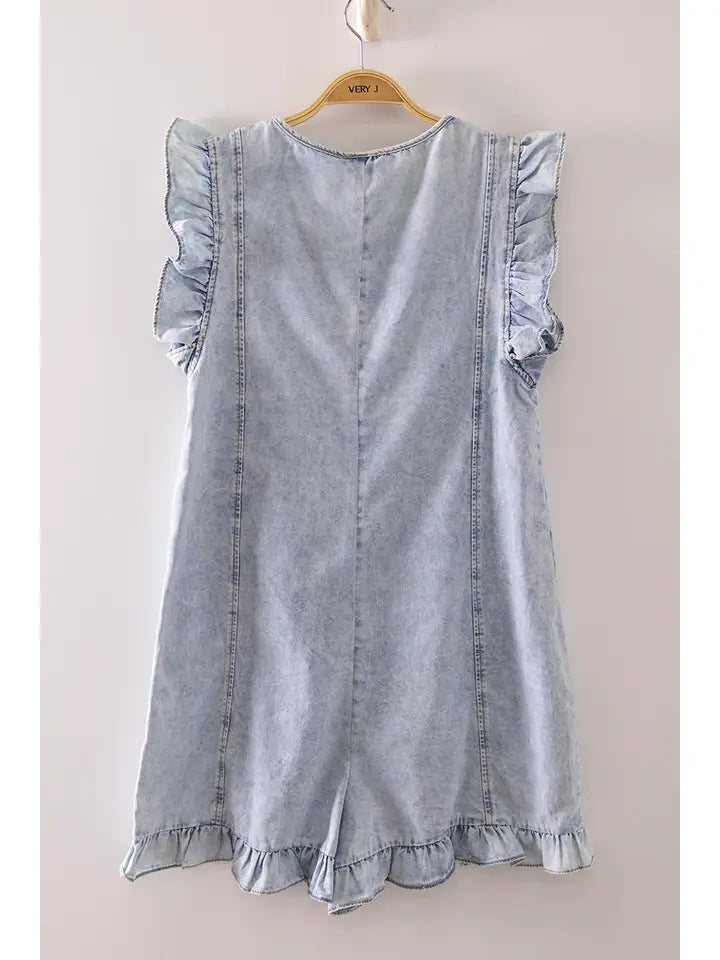 Sweet Ruffle Denim Romper