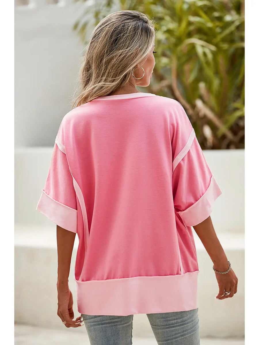 Half Sleeve Raw Edge Top