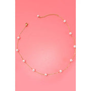 Titanium Steel Non-Tarnish Pearl Station Necklace