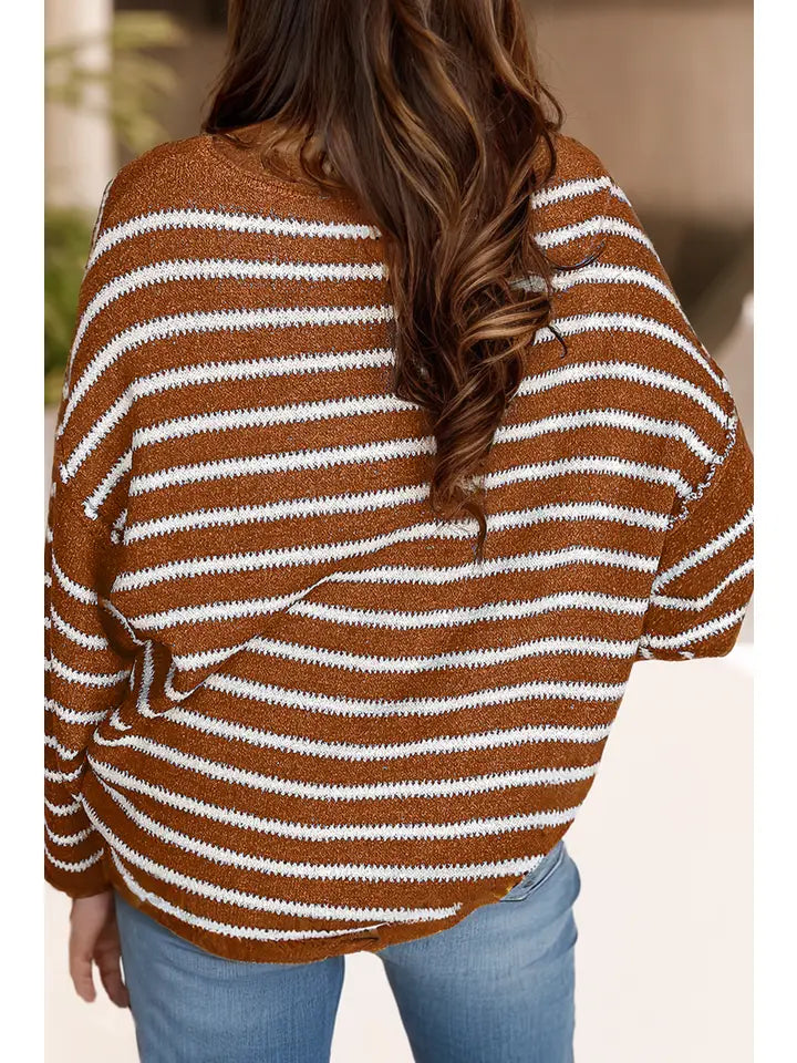 Stripe Drop Shoulder Casual Sweater