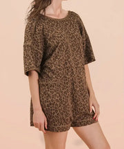 Leopard Printed Knit Romper
