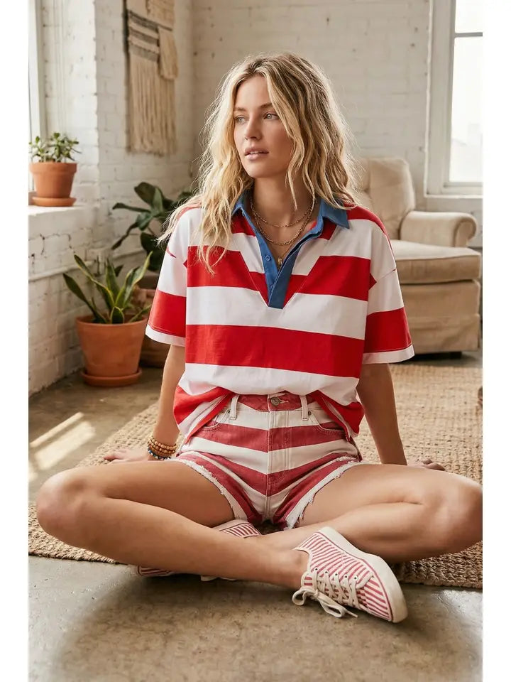 Americana Stripe Collared Top