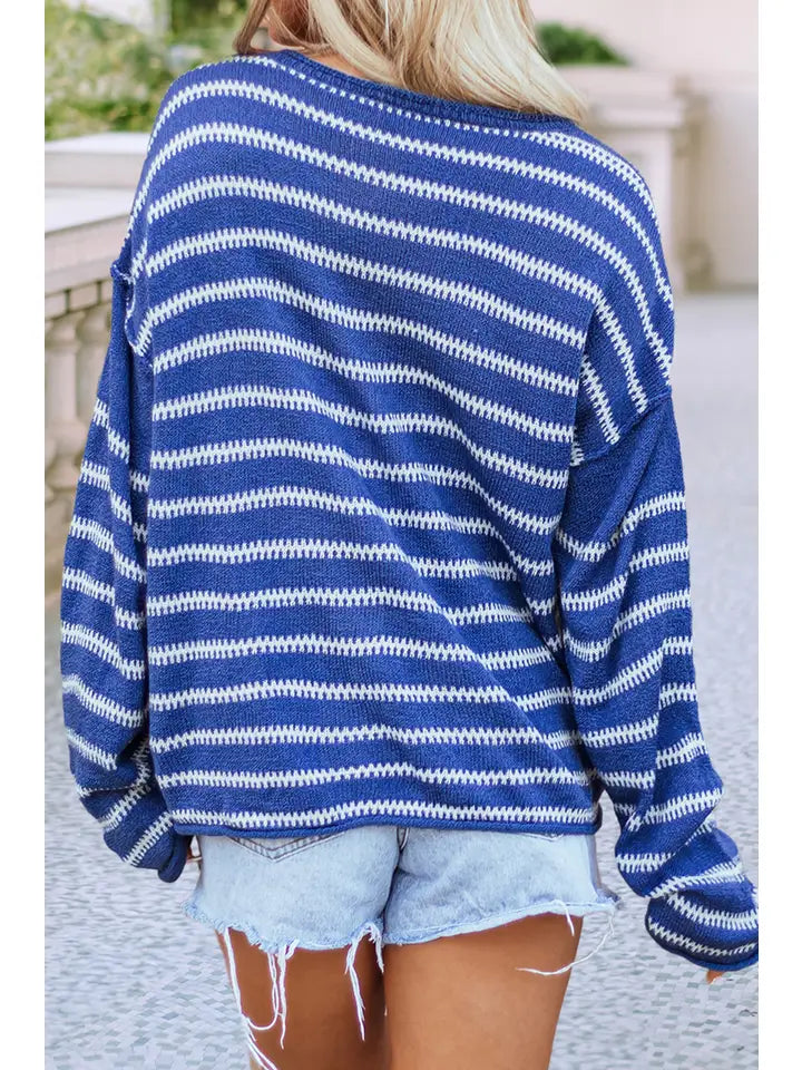 Stripe Drop Shoulder Casual Sweater