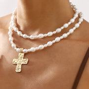 Pearl Beaded Cross Necklace