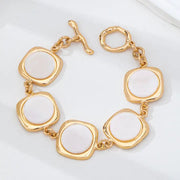 White Pearly Inlay Square Link Bracelet
