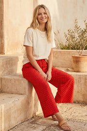 Red & White Polka Dot Wide Leg Pants