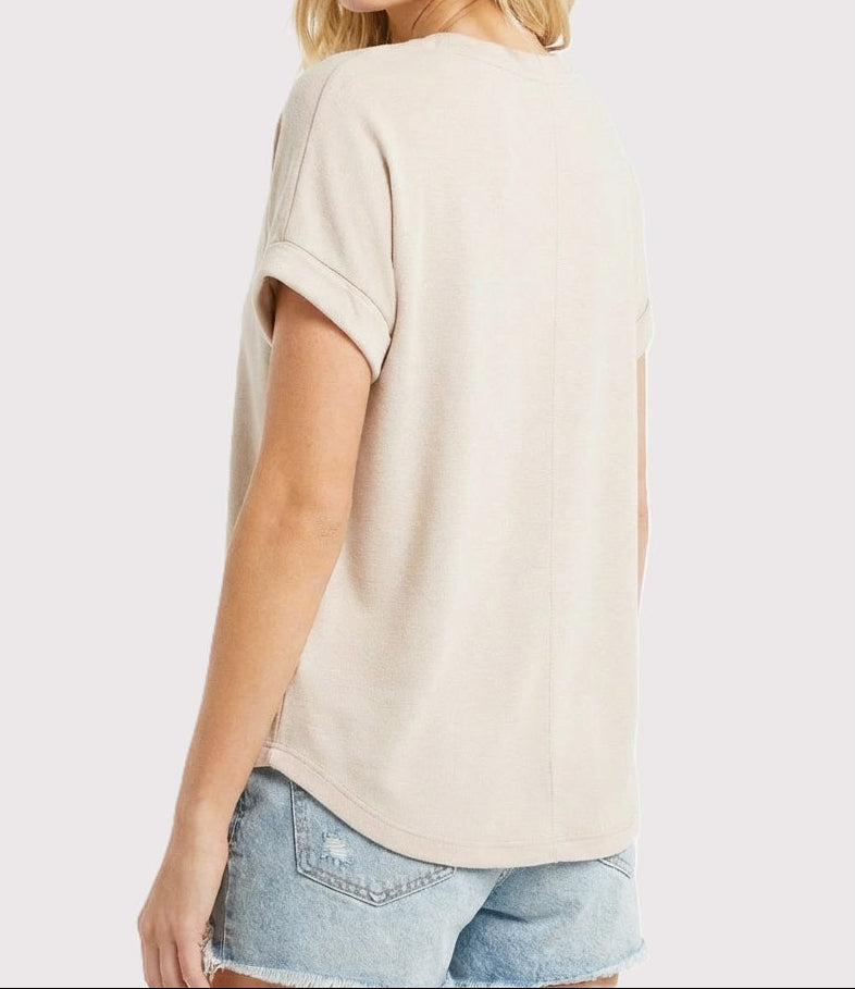 TERRY ROLLED SLEEVE TOP