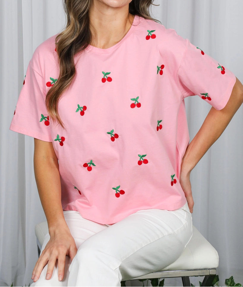 Cherry Embroidered Crew Neck