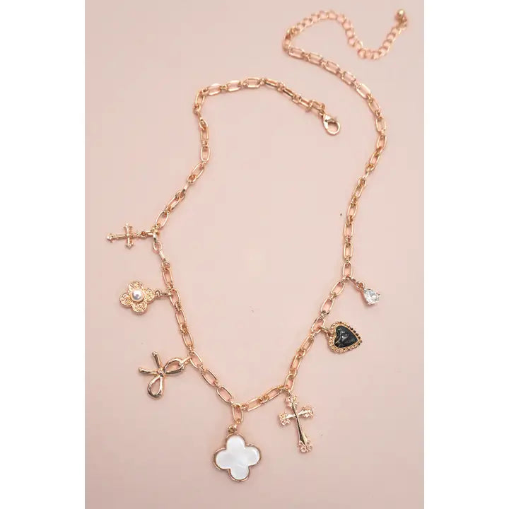 Charm Necklace Clover Bow Cross Heart Flower