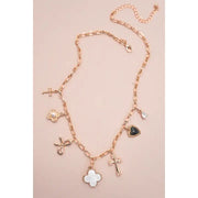 Charm Necklace Clover Bow Cross Heart Flower