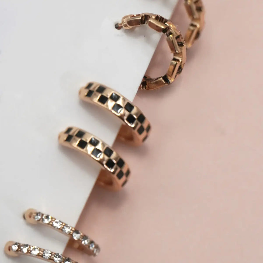 Baguette Stone Double Hoop Huggie Trio Earrings