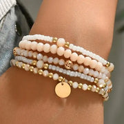 Multilayer Beaded Chain Disc Charm Bracelet