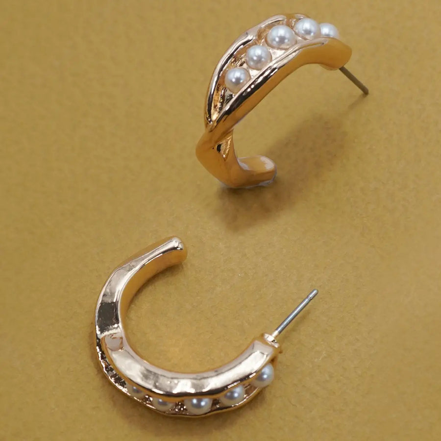 Intertwined Pearl Hoop Titanium Post Earrings