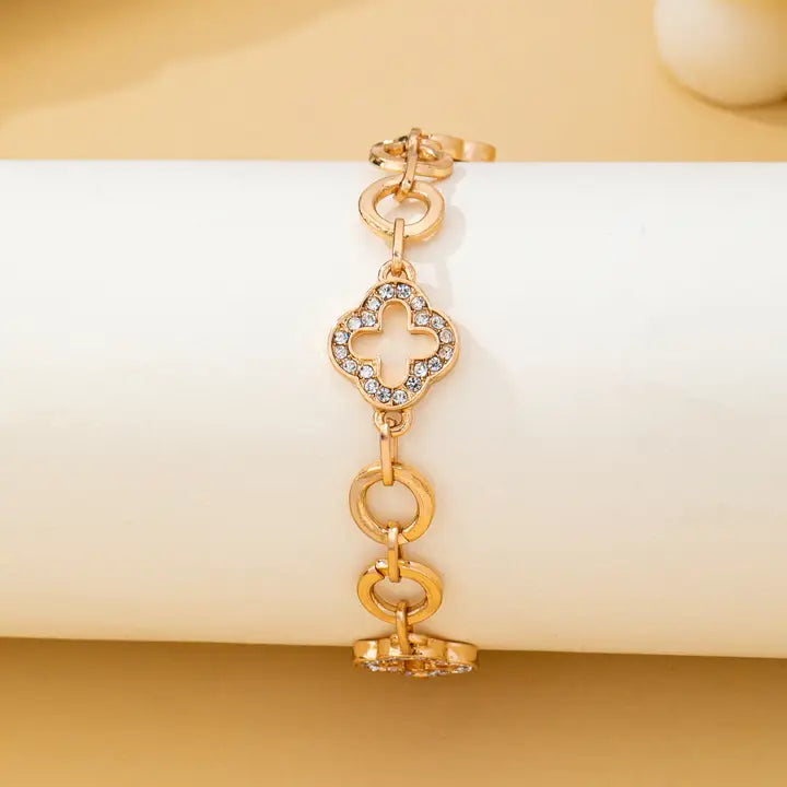 Pave Crystal Clover Link Bracelet with Toggle Clasp