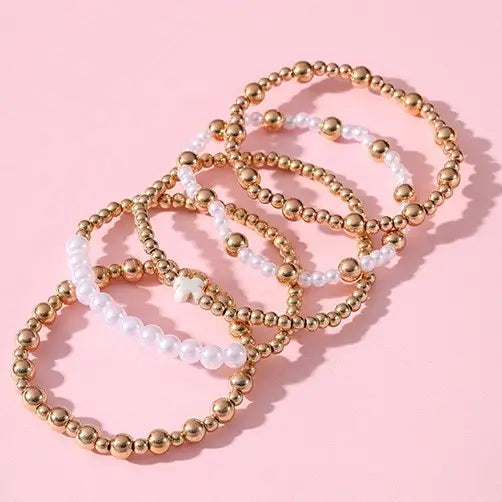 Multi Ball Pearl Chain Stretch Bracelet