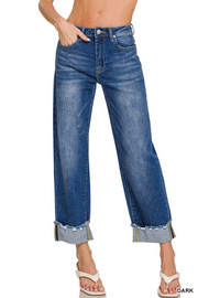 ZENANA WIDE LEG CUFFED DENIM