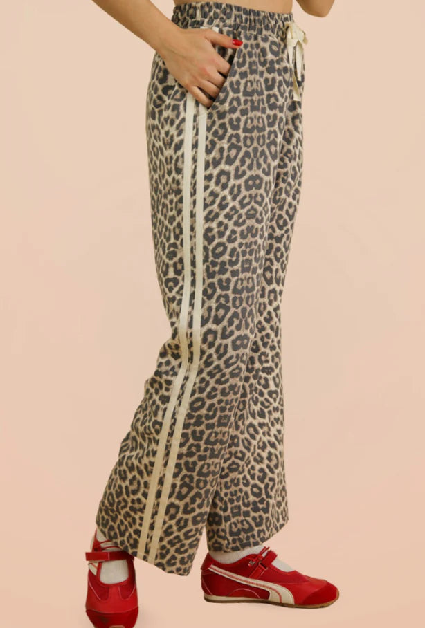 Cream Leopard Wide Leg Pants