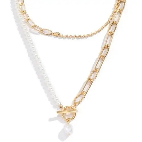 Pearl Mix Double Layer Toggle Necklace