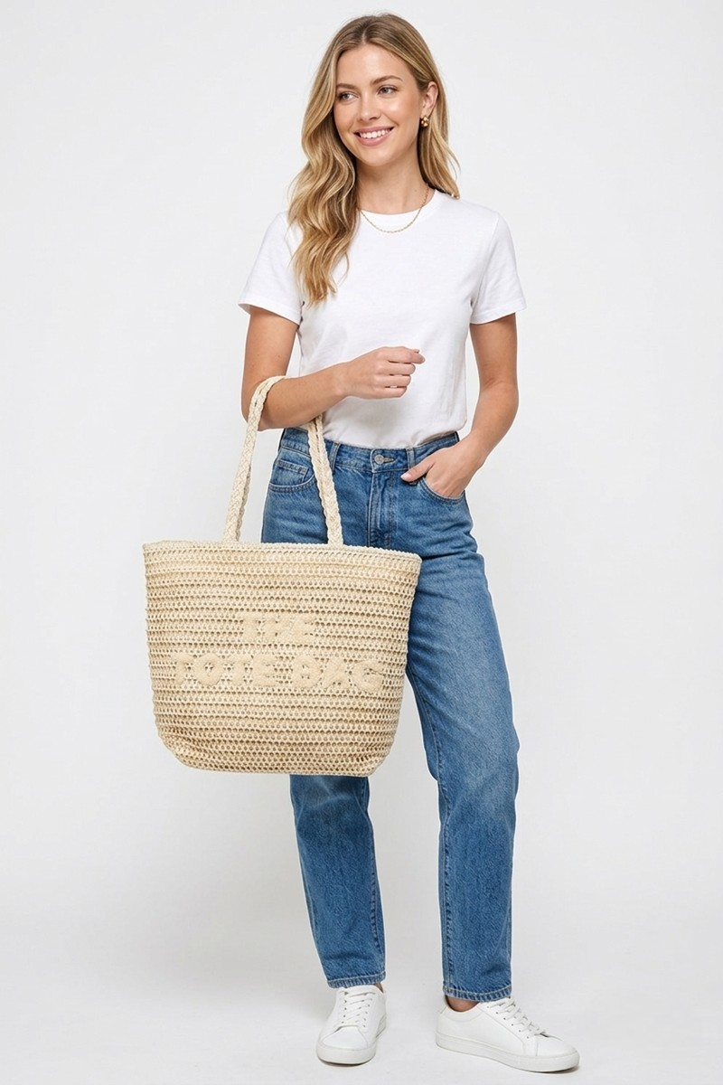 Straw woven the tote bag