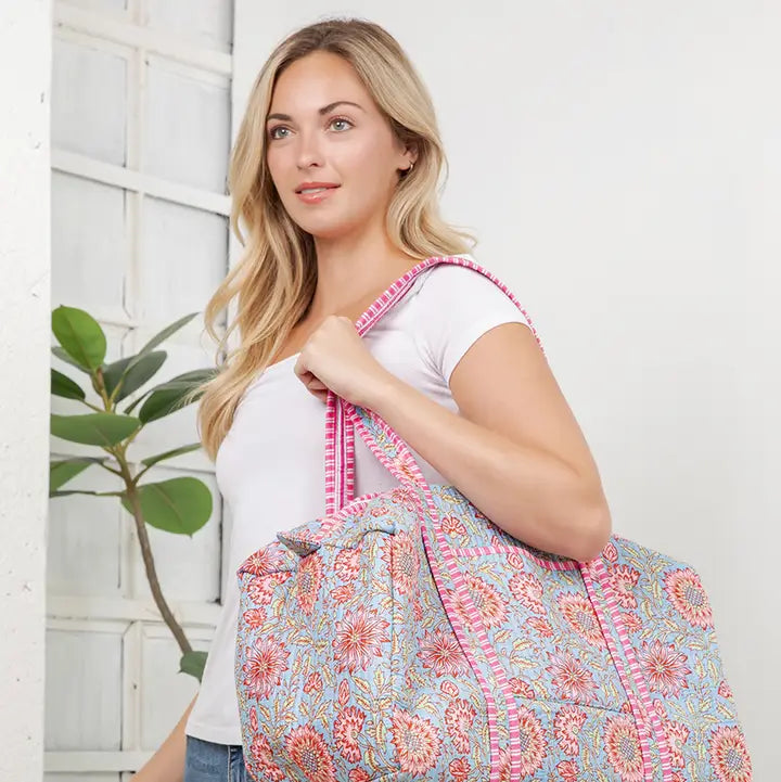 Floral Quilted Cotton Duffle Bag