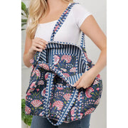 Navy Floral Quilted Cotton Duffle Bag