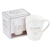 Mug White with Gold Polka Dots Strength and Dignity