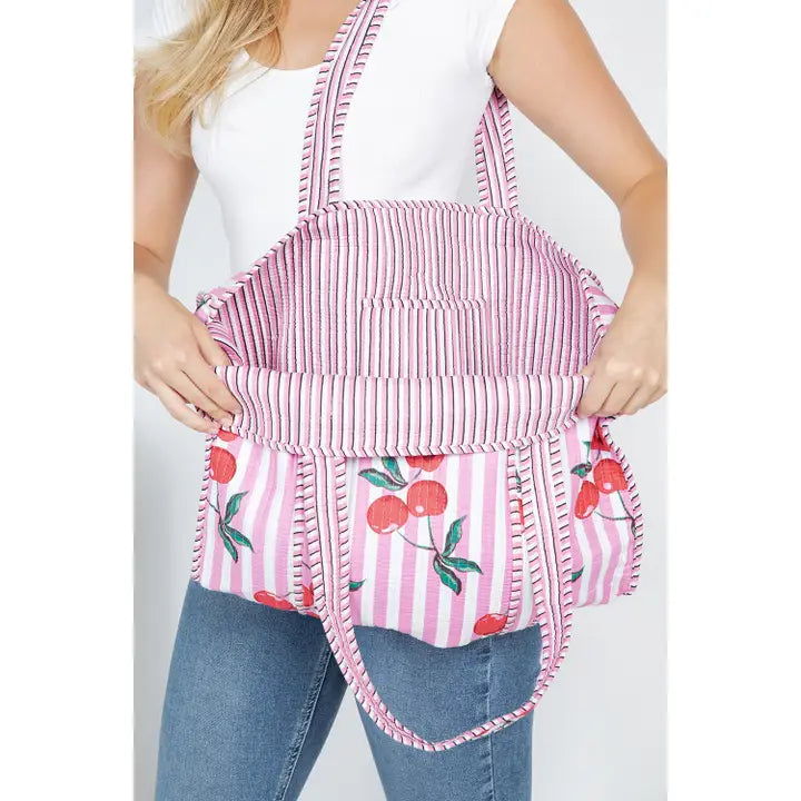 Cherry Reversible Quilted Tote Bag