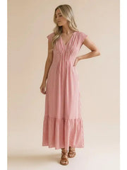 Vertical Stripe Woven Maxi Dress Red
