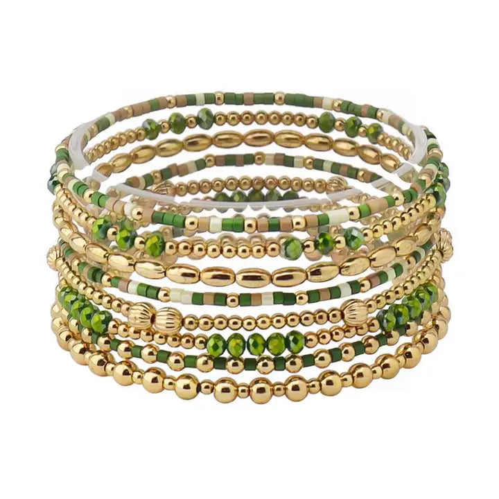 Green Seed Bead Bracelet Set