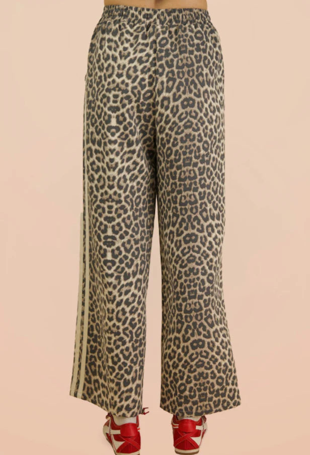 Cream Leopard Wide Leg Pants