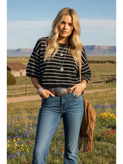 Oversized Striped Knit Short Sleeve Top
