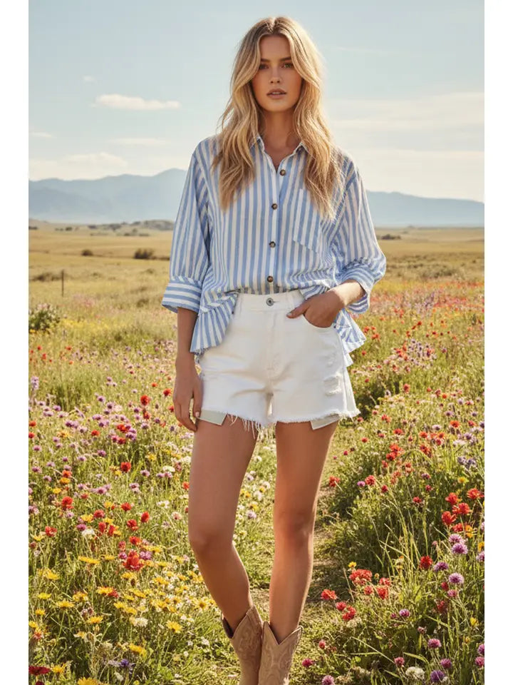 REMI STRIPED BUTTON RUFFLE