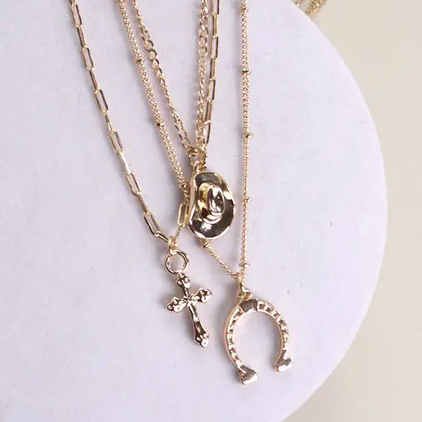 Horseshoe Hat Cross Charm Necklace