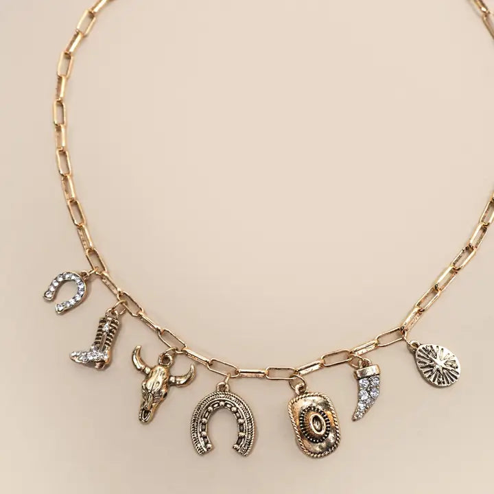 Western Hat Horseshoe Boot Necklace