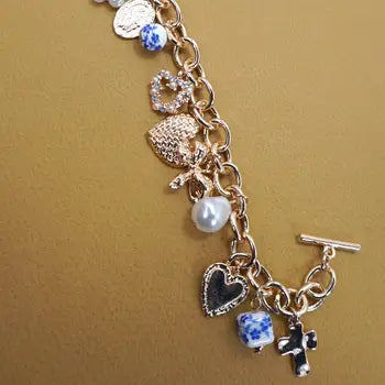 Ceramic Heart Bow Charm Necklace