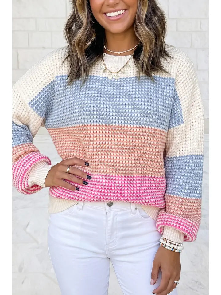 Multicolor Waffle Knit Sweater