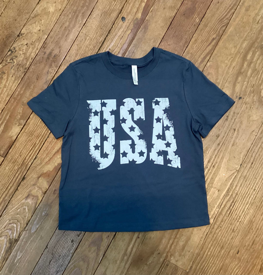 Cropped Navy USA Tee