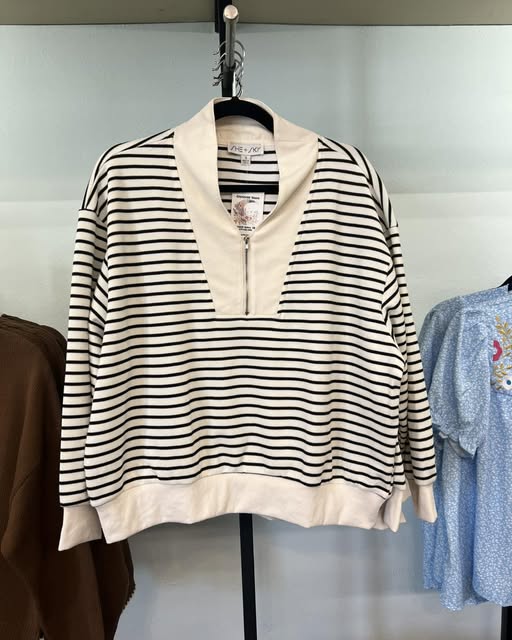 Half Zip Striped Sweatshirt