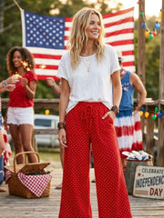 Red & White Polka Dot Wide Leg Pants