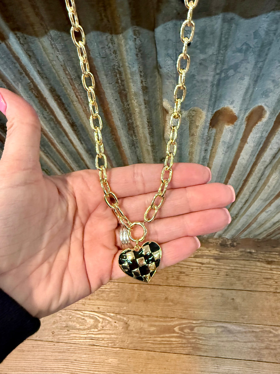Checkered Heart Necklace