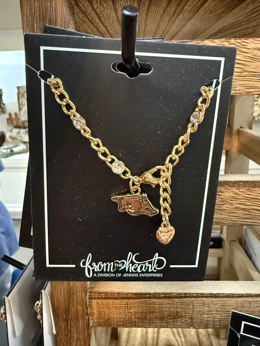 Razorbacks Gold Charm Bracelet