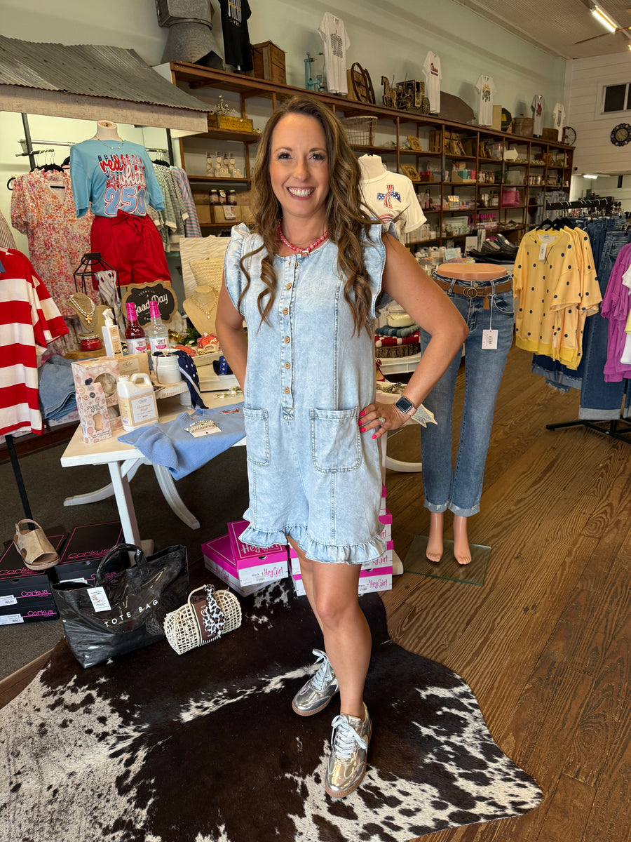 Sweet Ruffle Denim Romper