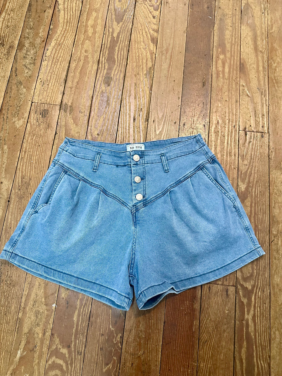Pleated Denim Short