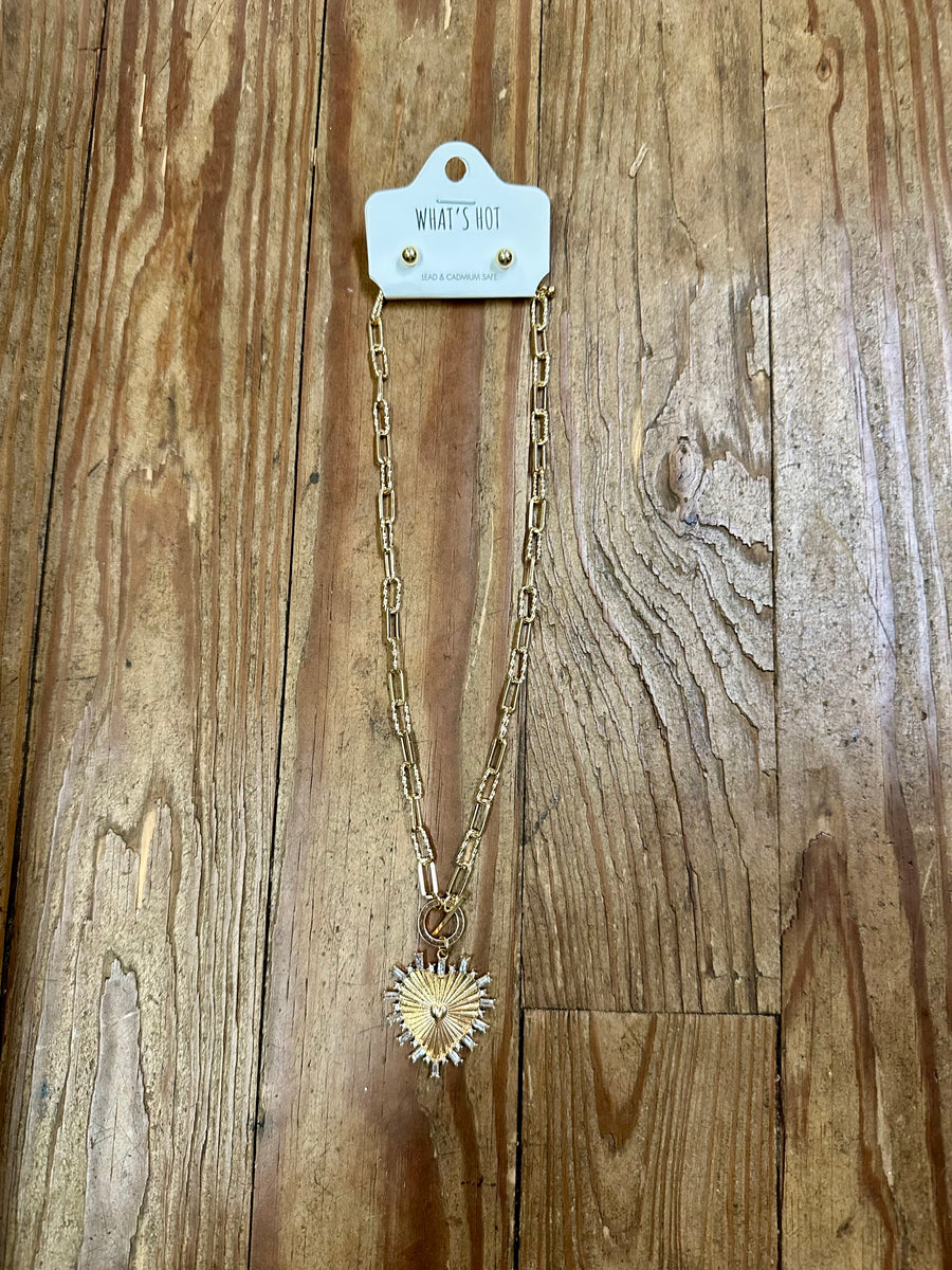 Rhinestone Studded Heart Necklace