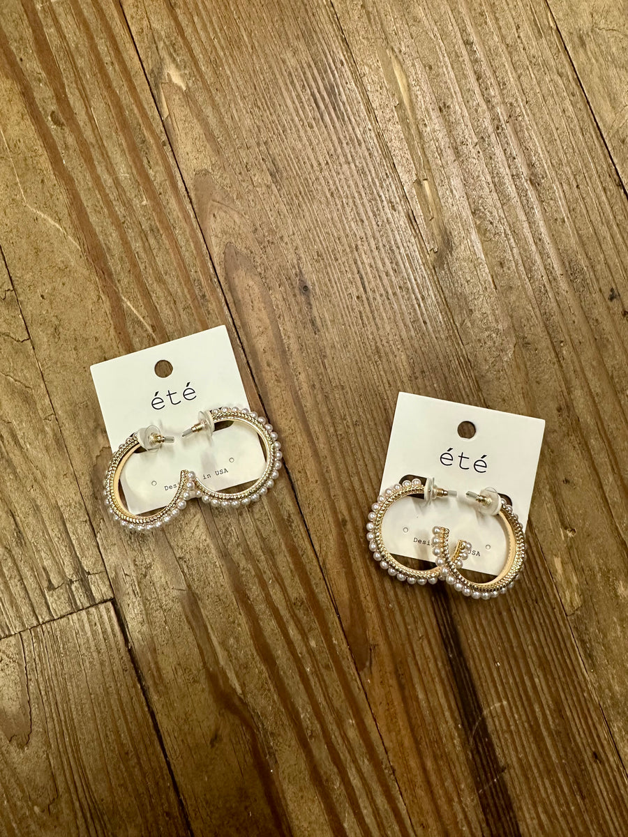 Gold Texture Pearl Hoops