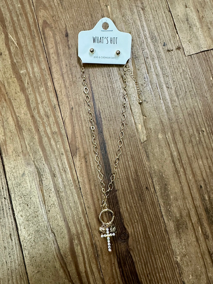 Rhinestone Gold Cross necklace