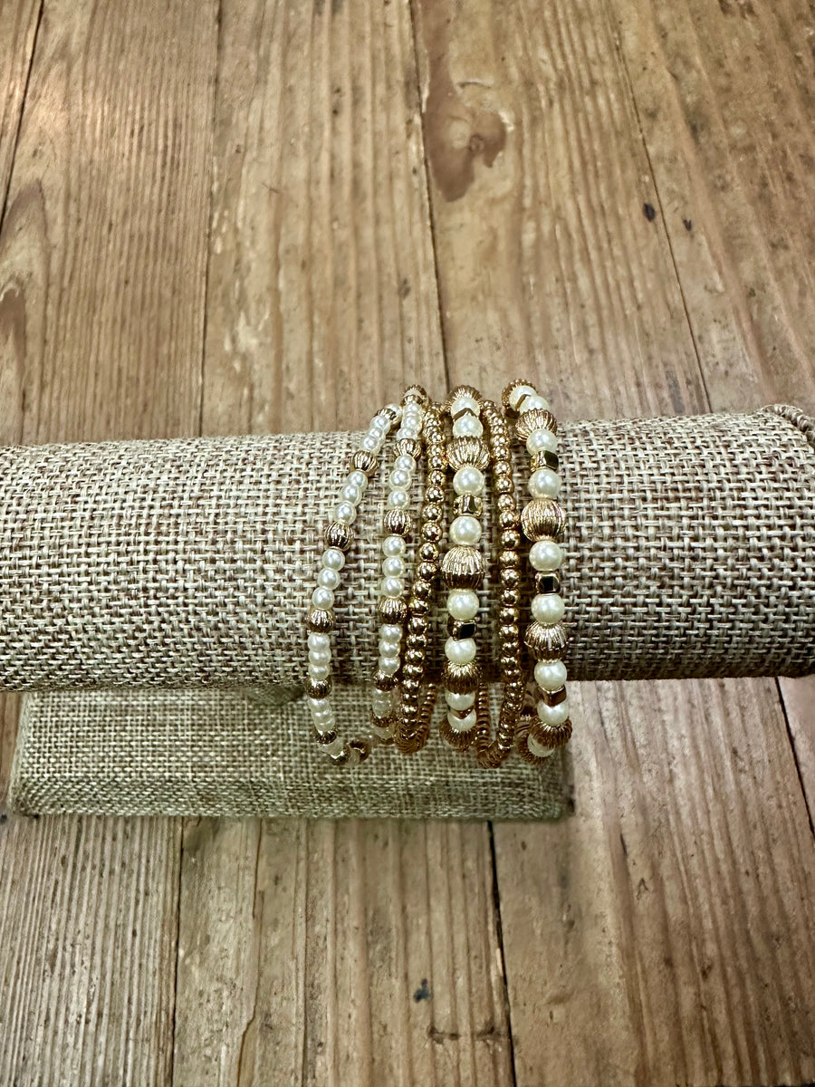 Beaded Gold and Pearl Stretch Bracelets